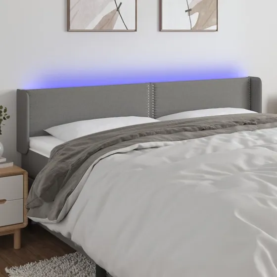 vidaXL sengegavl med LED-lys 163x16x78/88 cm stof mørkegrå