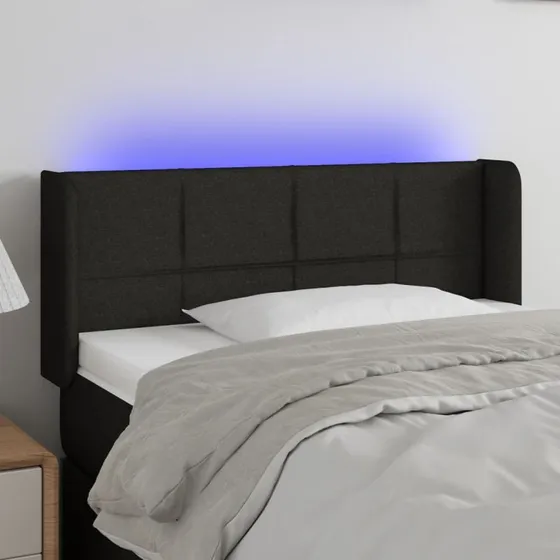 vidaXL sengegavl med LED-lys, stof, 83x16x78/88 cm, sort