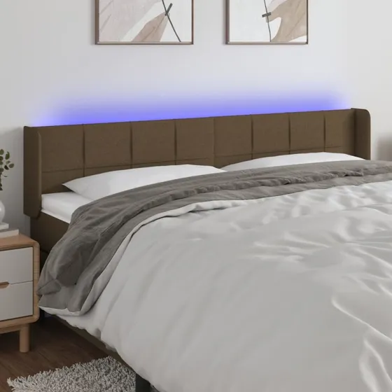 vidaXL sengegavl med LED 163x16x78/88 cm stof mørkebrun