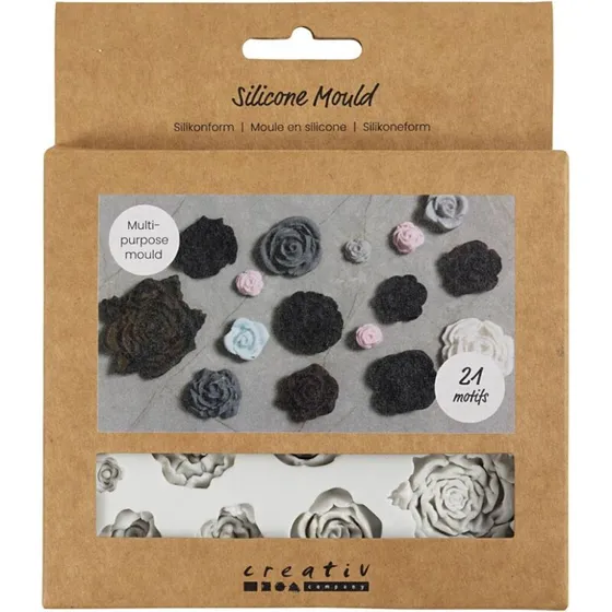 Silikoneform - Roser, 21 motiver (0,8–4 cm)