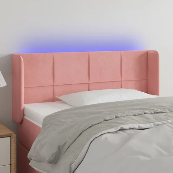 vidaXL sengegavl med LED 93x16x78/88 cm fløjl lyserød