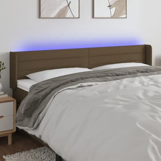 vidaXL sengegavl med LED 163x16x78/88 cm stof mørkebrun