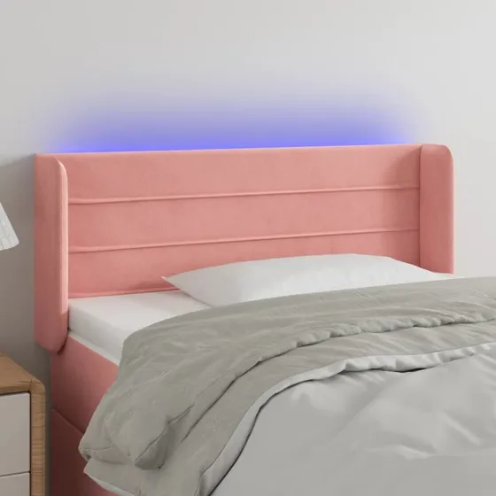 vidaXL Sengegavl med LED 93x16x78/88 cm fløjl lyserød