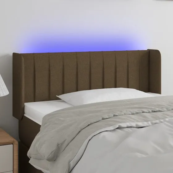vidaXL sengegavl med LED 103x16x78/88 cm stof mørkebrun