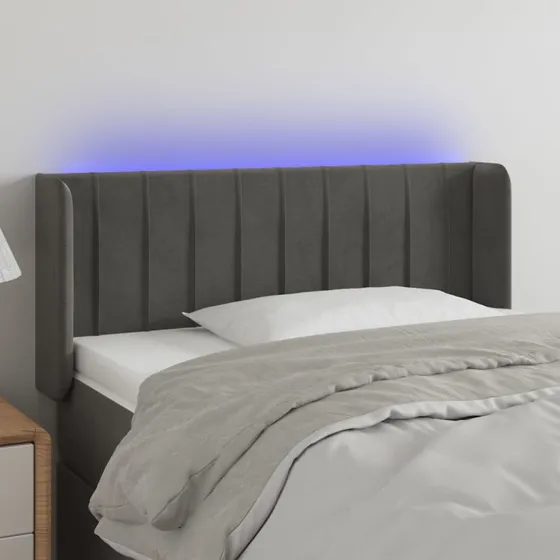 vidaXL sengegavl med LED 93x16x78/88 cm fløjl mørkegrå