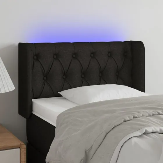 vidaXL Sengegavl med LED 83x16x78/88 cm stof sort