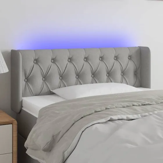 vidaXL Sengegavl med LED-lys 93x16x78/88 cm stof lysegrå