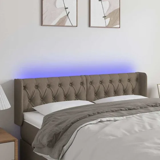 vidaXL sengegavl med LED 163x16x78/88 cm stof gråbrun
