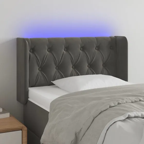 vidaXL Sengegavl med LED 83x16x78/88 cm fløjl mørkegrå