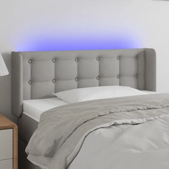 vidaXL sengegavl med LED-lys 83x16x78/88 cm lysegrå