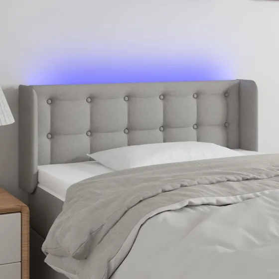 vidaXL sengegavl med LED-lys 93x16x78/88 cm lysegrå stof