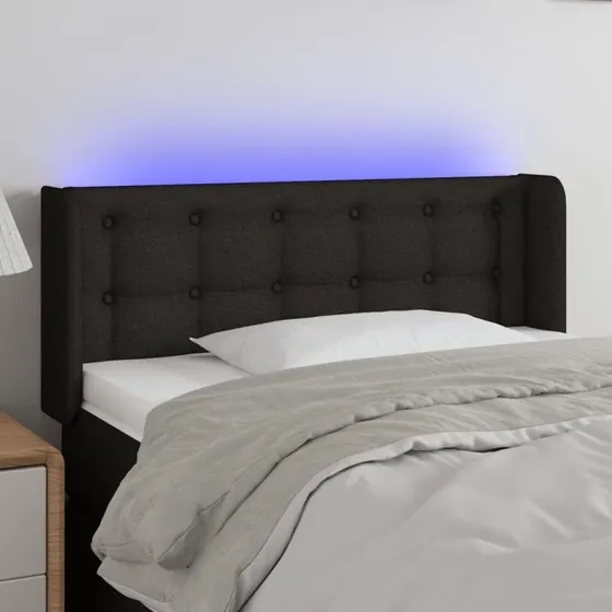 vidaXL Sengegavl med LED stof, sort 103x16x78/88 cm