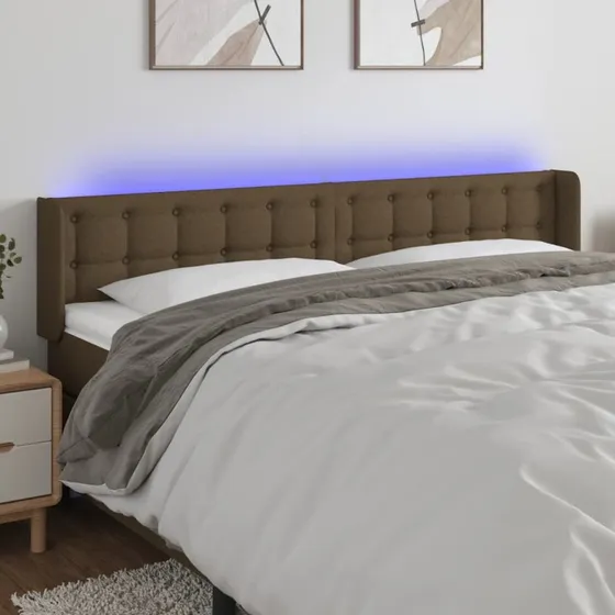 vidaXL Sengegavl med LED-lys 163x16x78/88 cm stof mørkebrun