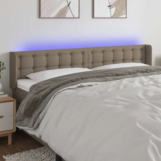 vidaXL sengegavl med LED 163x16x78/88 cm stof gråbrun