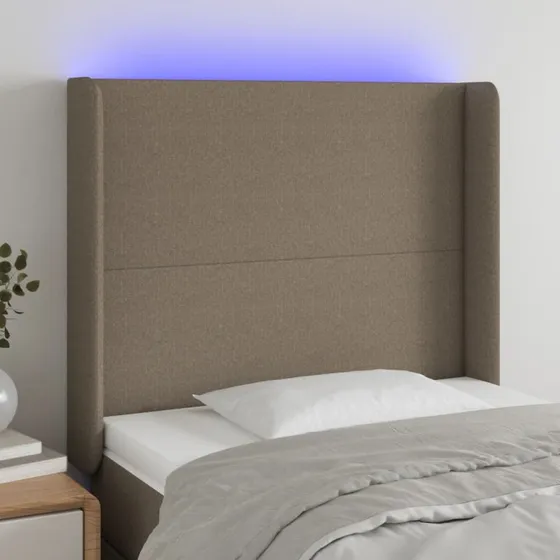 vidaXL sengegavl med LED-lys 83x16x118/128 cm stof gråbrun