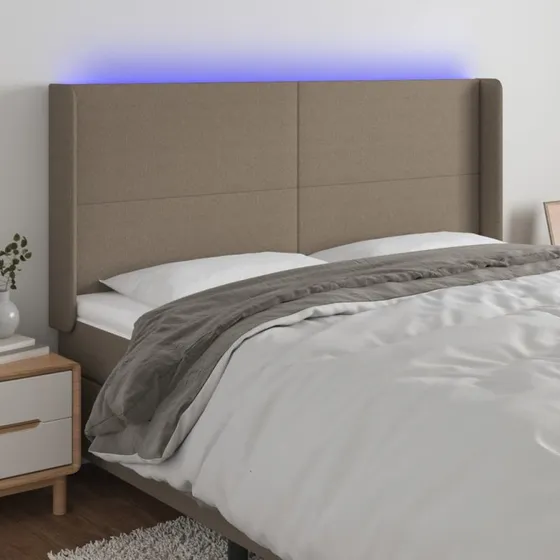 vidaXL sengegavl med LED 163x16x118/128 cm stof gråbrun