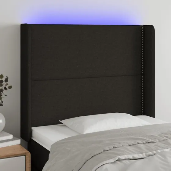vidaXL Sengegavl med LED-lys 83x16x118/128 cm stof sort