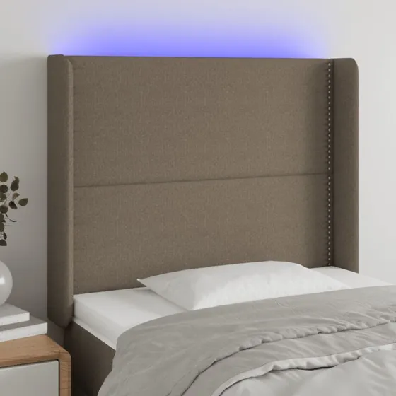 vidaXL sengegavl med LED-lys 93x16x118/128 cm stof gråbrun