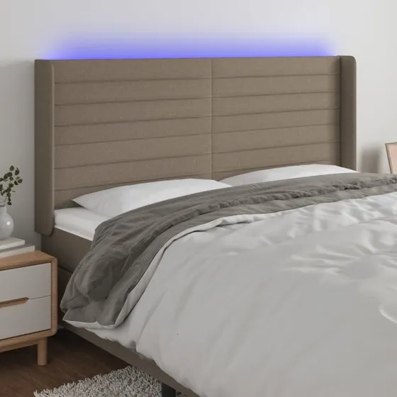 vidaXL Sengegavl med LED 163x16x118/128 cm stof gråbrun