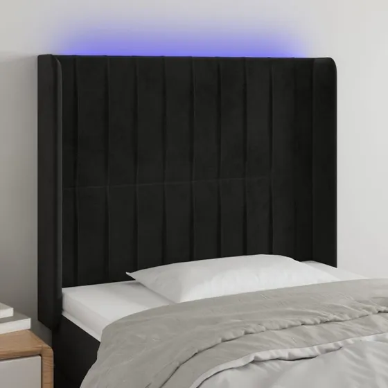 vidaXL sengegavl med LED 103x16x118/128 cm fløjl sort