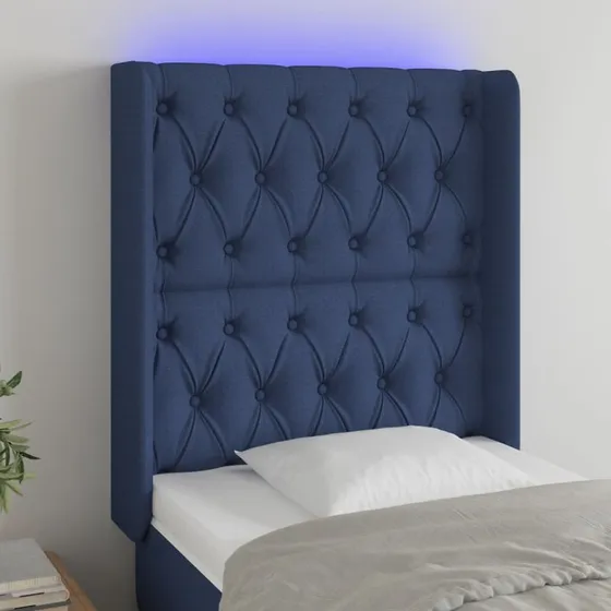 vidaXL sengegavl med LED-lys 83x16x118/128 cm blå