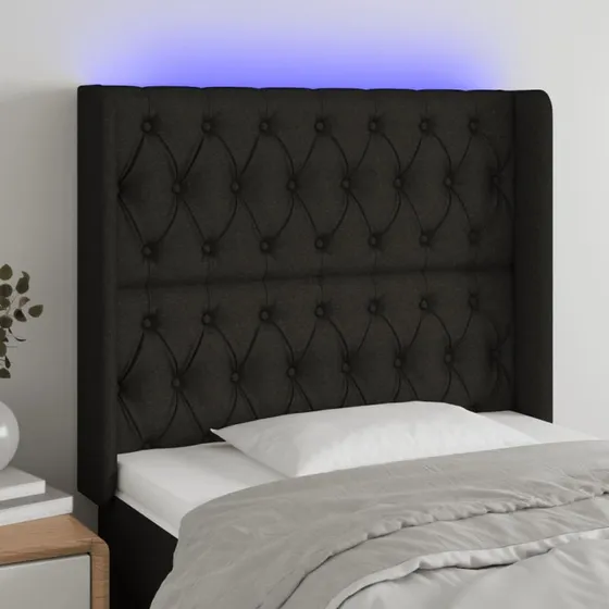 vidaXL Sengegavl med LED-lys 93x16x118/128 cm stof sort