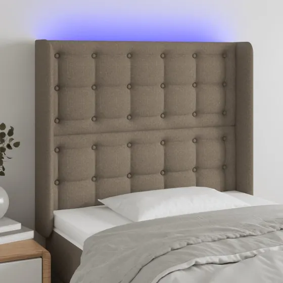 vidaXL sengegavl med LED-lys 103x16x118/128 cm stof gråbrun