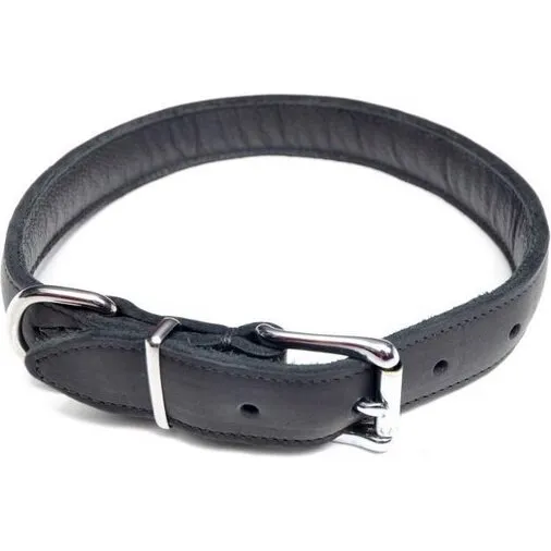 Akudim Kæmpe læderhalsbånd 40 mm 75 cm sort, sølvspænder