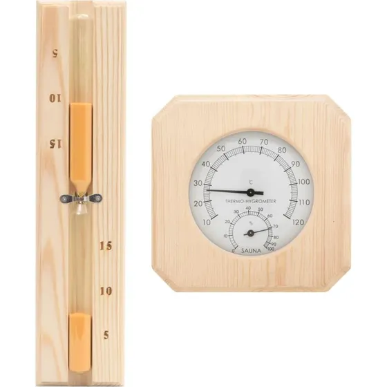 vidaXL 2-i-1 saunast hygrometer og timeglas i massivt fyrretr