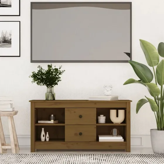 vidaXL TV-bord 103x36,5x52 cm massivt fyrretræ gyldenbrun
