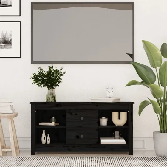 vidaXL TV-bord 103x36,5x52 cm massivt fyrretræ sort