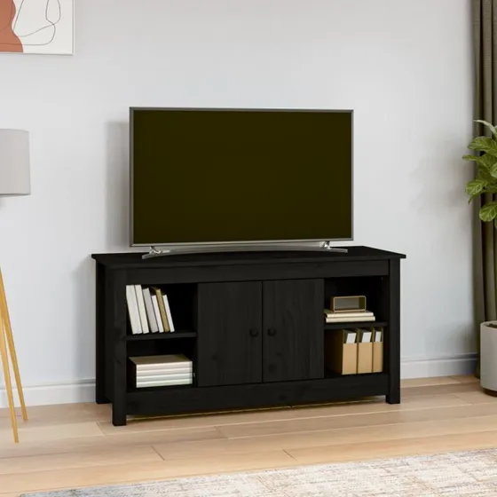 vidaXL TV-bord 103x36,5x52 cm massivt fyrretræ, sort