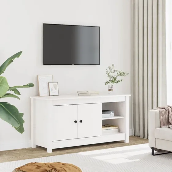 vidaXL TV-bord 103x36,5x52 cm massivt fyrretræ, hvid