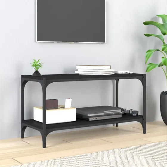 vidaXL TV-bord 80x33x41 cm, sort – konstrueret træ & stål
