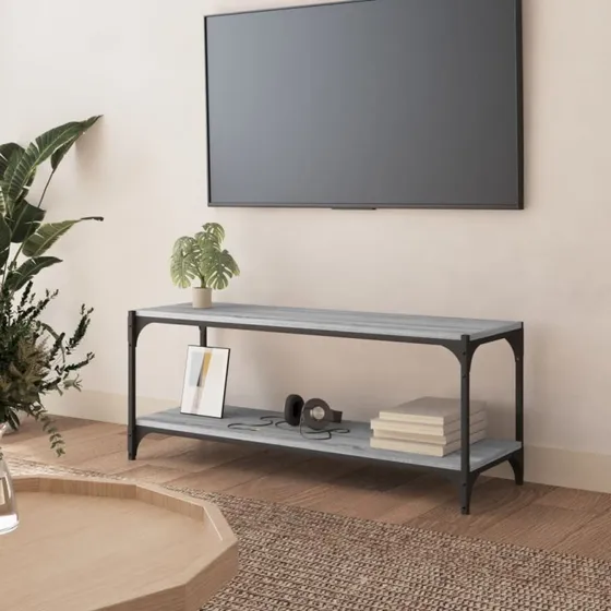 vidaXL TV-bord 100x33x41 cm konstrueret træ/stål grå Sonoma-eg