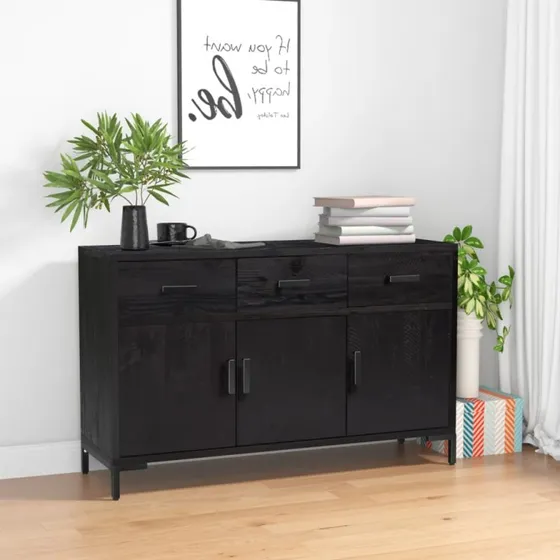 vidaXL skænk 110x35x70 cm massivt genanvendt fyrretræ, sort