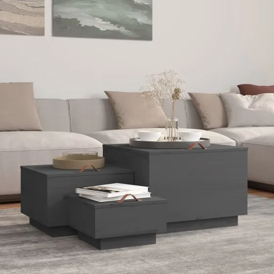 vidaXL opbevaringskasser 3 stk. i massivt fyrretræ, grå