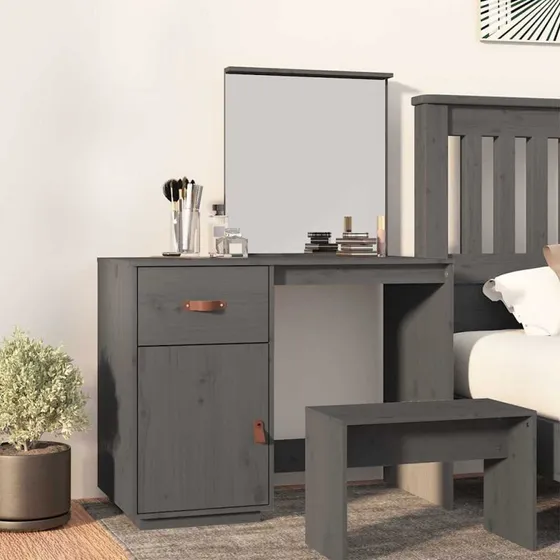 vidaXL makeupbord 95x50x134 cm massivt fyrretr  gr