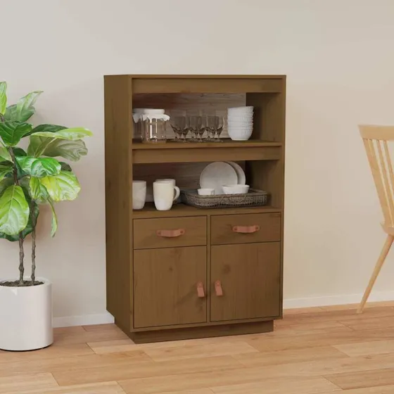 vidaXL højskab 67x40x108,5 cm massivt fyrretræ gyldenbrun