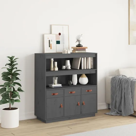vidaXL højskab 100x40x108,5 cm massivt fyrretræ, grå