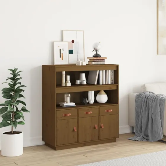 vidaXL højskab 100x40x108,5 cm massivt fyrretræ gyldenbrun