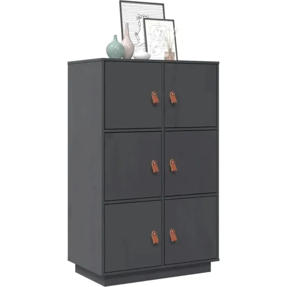 vidaXL højskab 67x40x108,5 cm massivt fyrretræ, grå