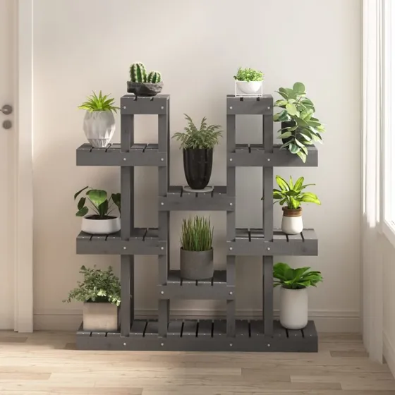vidaXL plantestativ 104,5x25x109,5 cm massivt fyrretræ grå