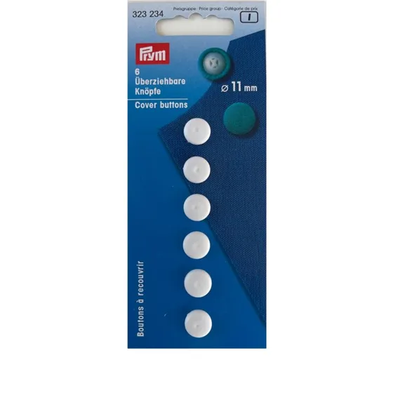 PRYM overtræksknapper 11 mm - 6 stk (hvid plastik)