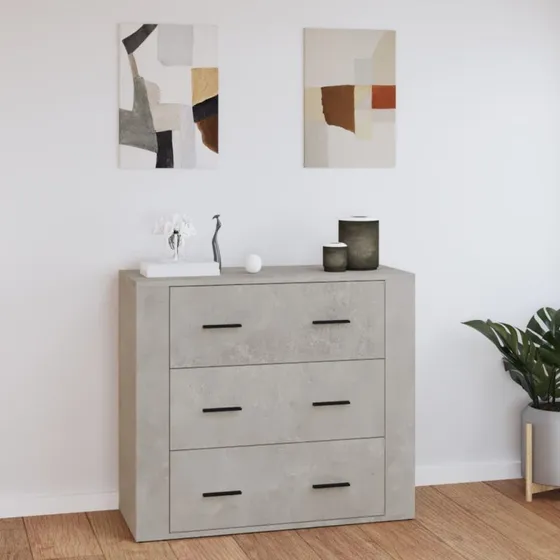 vidaXL skænk 80x33x70 cm, 3 skuffer, konstrueret træ, betongrå
