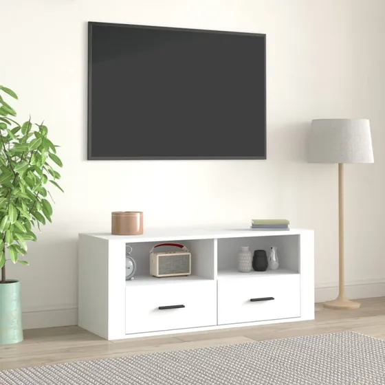 TV-bord 100x35x40 cm konstrueret træ, hvid højglans