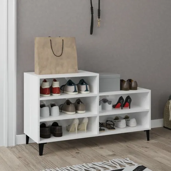 vidaXL skoreol 102x36x60 cm konstrueret træ hvid højglans