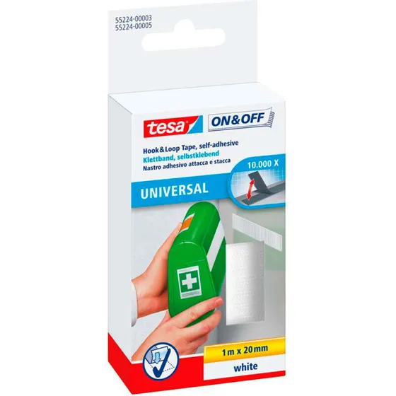 Tesa On&Off Burretape 1 m x 20 mm – Hvid