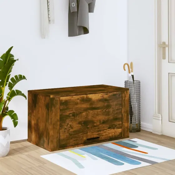 vidaXL væghængt skoskab 70x35x38 cm massivt fyrretræ røget eg