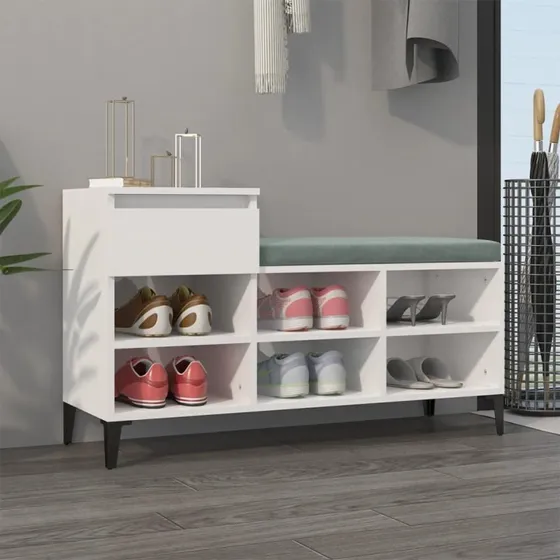 vidaXL skoreol 102x36x60 cm hvid højglans med metalben